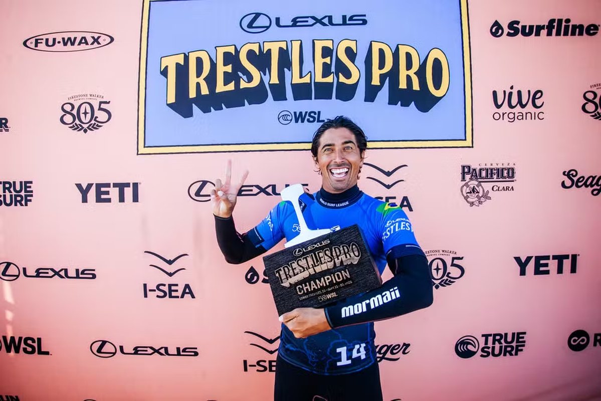 WSL: Miguel Pupo vence Kanoa Igarashi com virada no fim e é campeão em Trestles